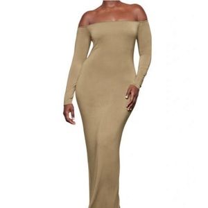 Skims smooth off the shoulder long dress